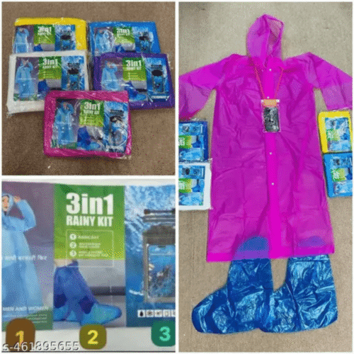 Unisex 3 in 1 Rain Coat (1 Rain Coat, 1 Mobile Cover & 1 Rain Shoe)